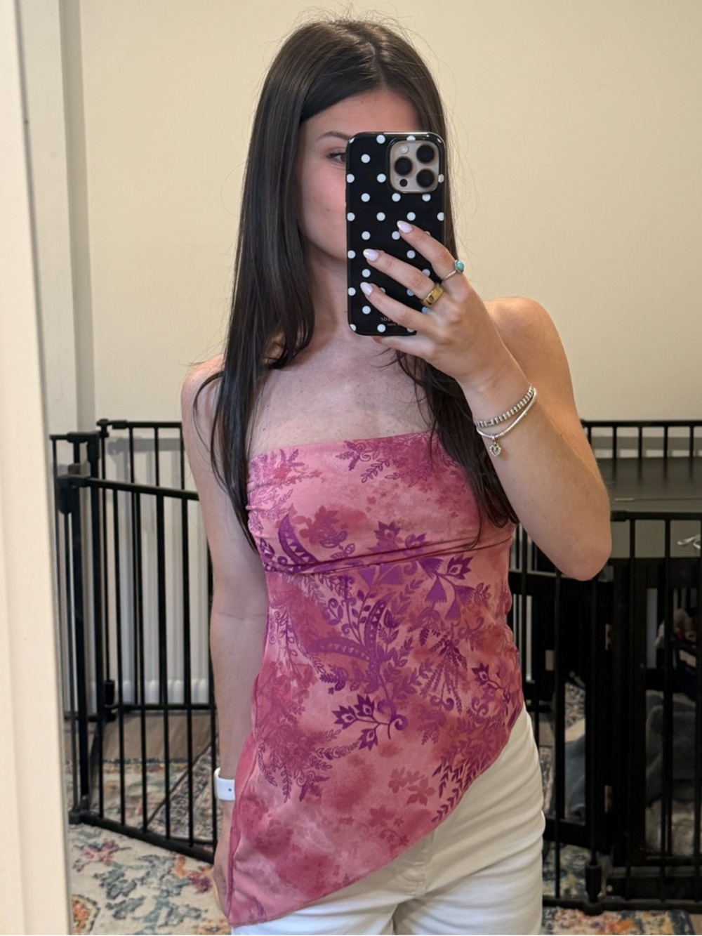Urban Outfitters Pink Floral Strapless Asymmetric Camisole
